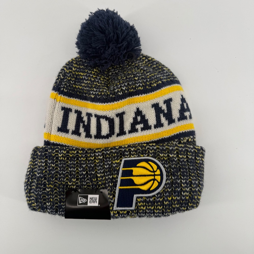 New Era Indiana Pacers NBA Sport Knit Beanie Pom Hat Fleece Lined 80764954 NEW